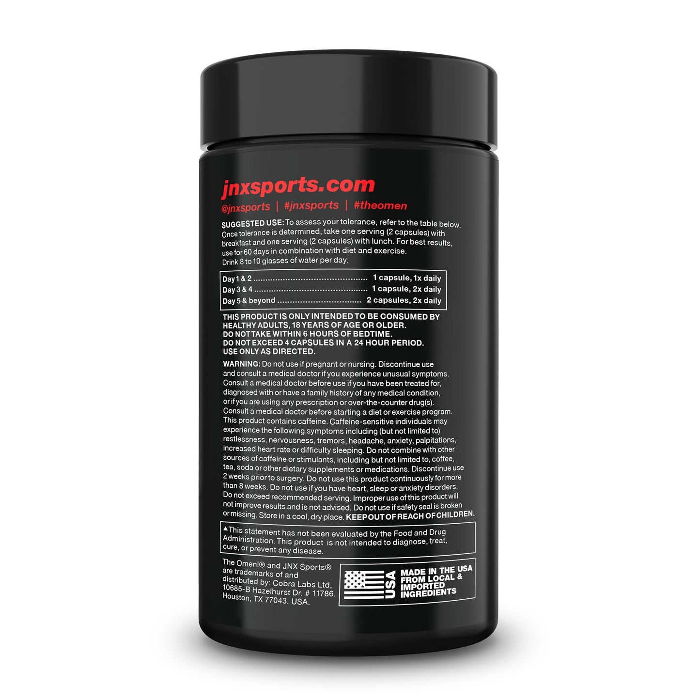 JNX SPORTS The Omen! Thermogenic Fat Burner - Dietary Supplement for Men & Women with L Carnitine | Appetite Suppressant & Metabolism Booster | 100 Capsules