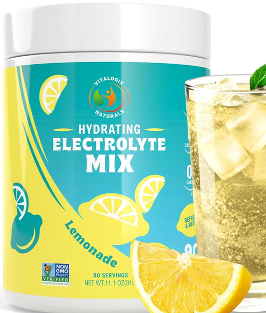 Electrolytes Powder No Sugar - Lemon Hydration Powder | Sugar-Free Electrolyte Mix, Zero Sugar, Keto & Vegan Electrolyte Drink, Clean Natural Hydration for Instant Rehydration - 90 Servings