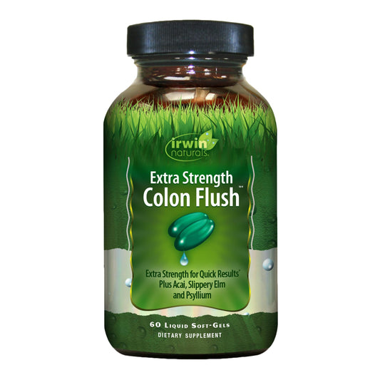 Irwin Naturals Extra Strength Colon Flush Quick & Powerful Digestive + Constipation Support Supplement with Psyllium, Acai, Triphala + Soothing Botanicals - 60 Liquid Softgels