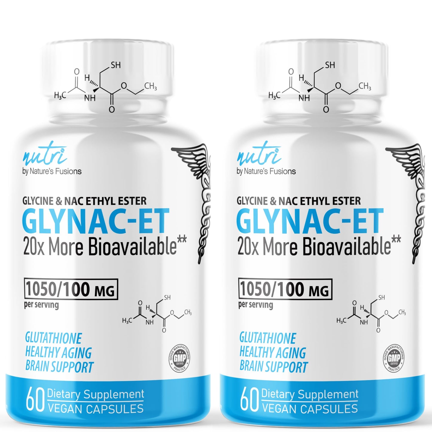 Nature's Fusions GlyNAC-ET NAC Supplement N-Acetyl Cysteine Ethyl Ester - 20x More Bioavailable - Glycine & N-acetylcysteine Ethyl Ester Anti Aging Supplement, Boost Glutathione Pack of 2-120 Count