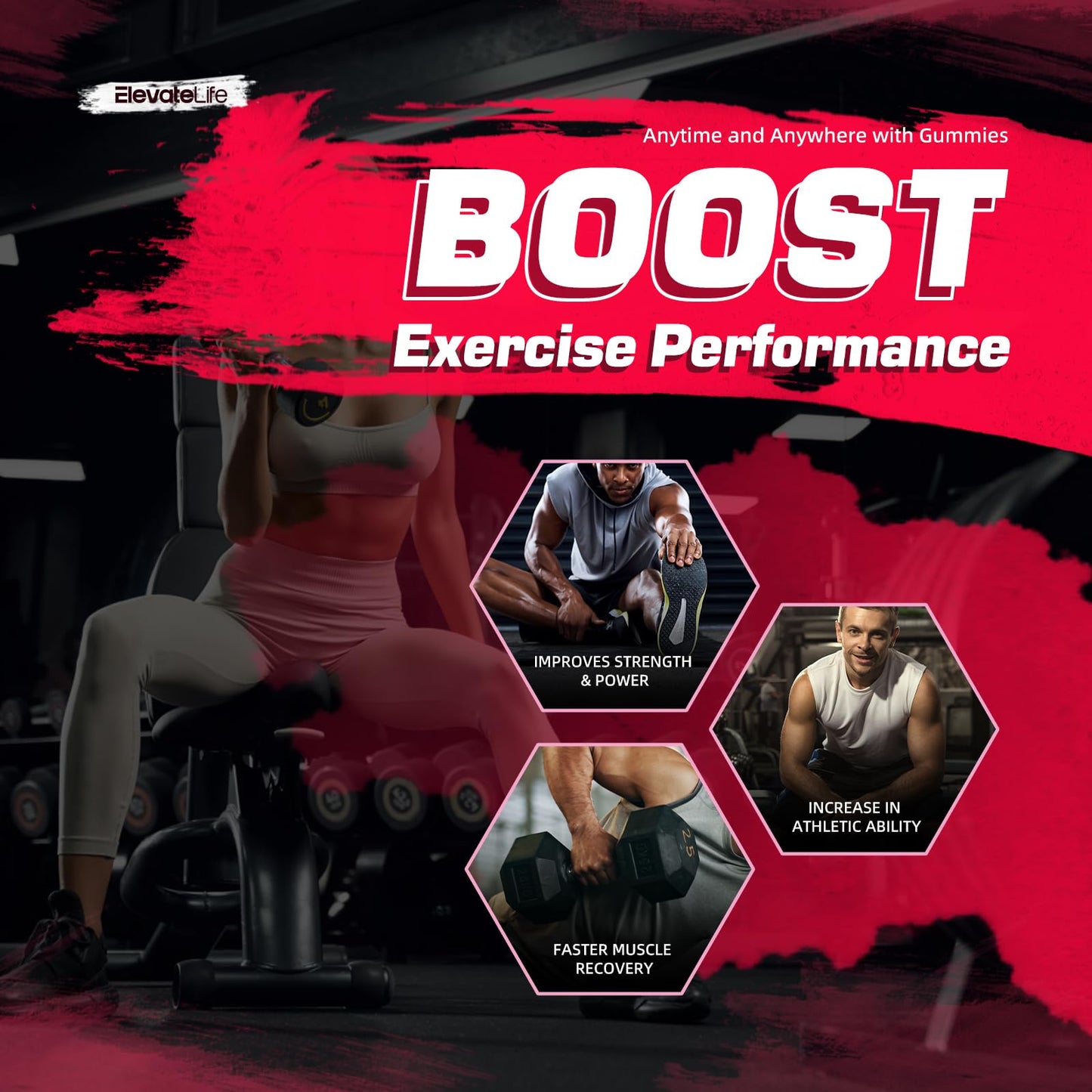 ElevateLife Creatine Monohydrate Gummies 5000mg for Men & Women, Chewables Creatine Monohydrate for Muscle Strength, Muscle Builder, Energy Boost, Pre-Workout Supplement-90 WatermelonGummies