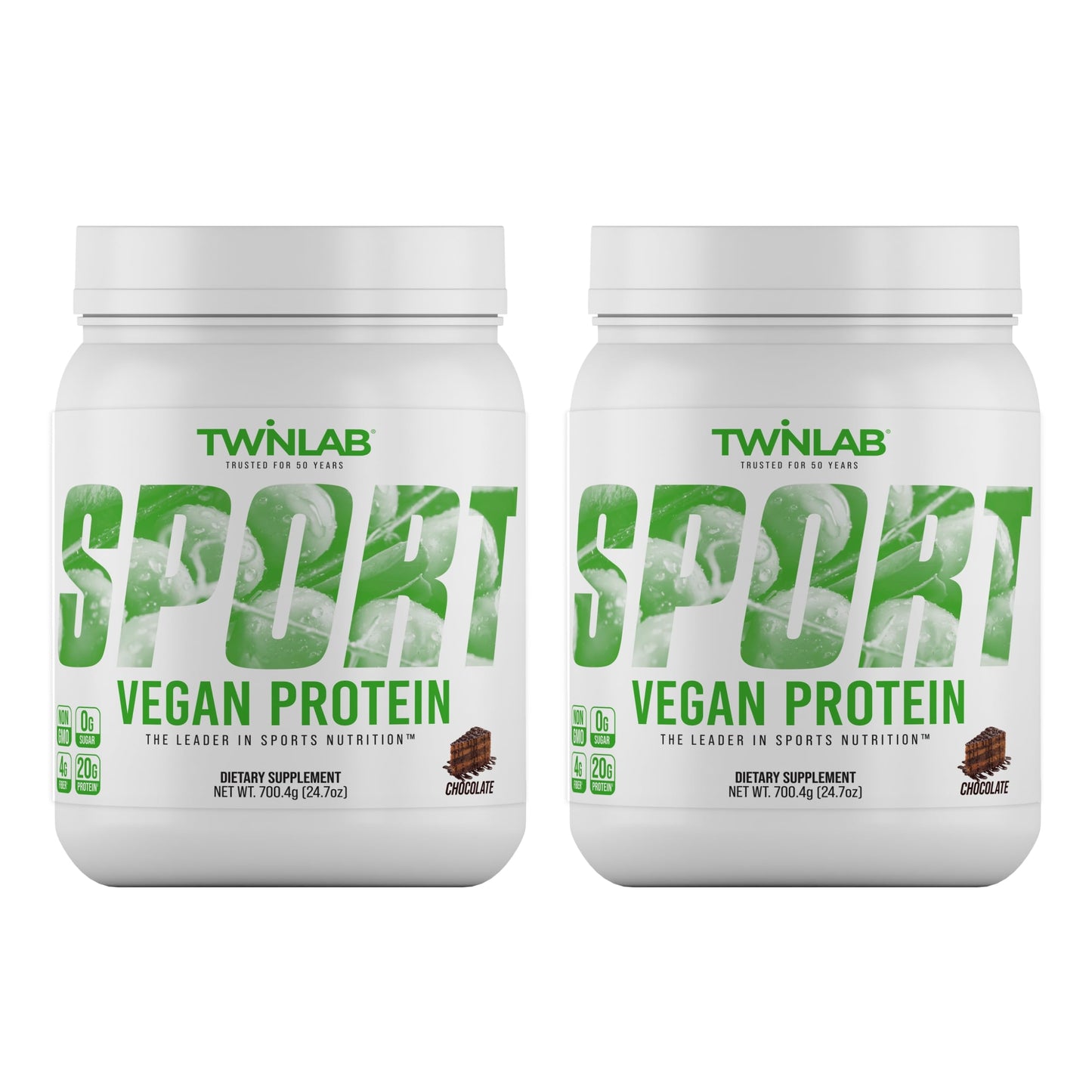 Twinlab Sport Vegan Protein - Organic Protein Powder Made from Pea Protein, Rice Protein, Chia Seed & Flaxseed - Chocolate, 24.70 oz, 20 Servings (Pack of 2)