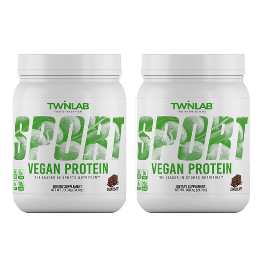 Twinlab Sport Vegan Protein - Organic Protein Powder Made from Pea Protein, Rice Protein, Chia Seed & Flaxseed - Chocolate, 24.70 oz, 20 Servings (Pack of 2)