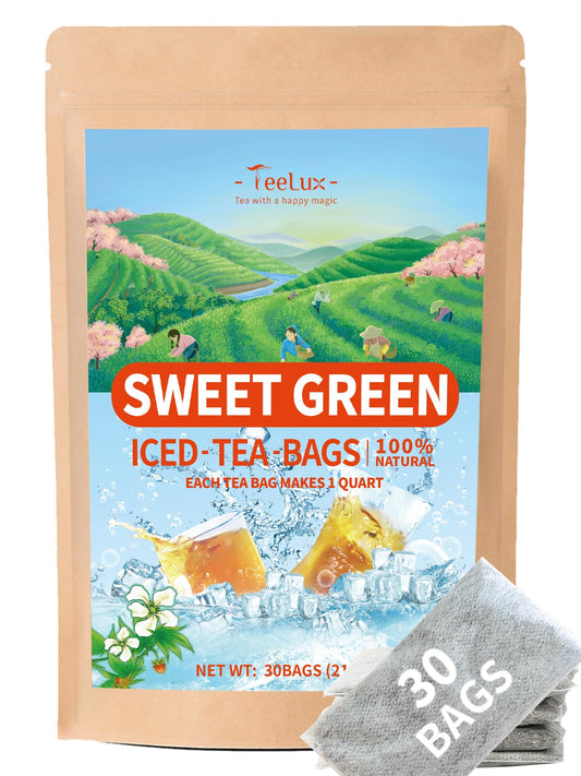 TeeLux Sweet Iced Tea Bags Green Tea Blended with Natural Sweet Tea QuartSized Refreshing Iced Green Tea Zero Sugar 30 Count