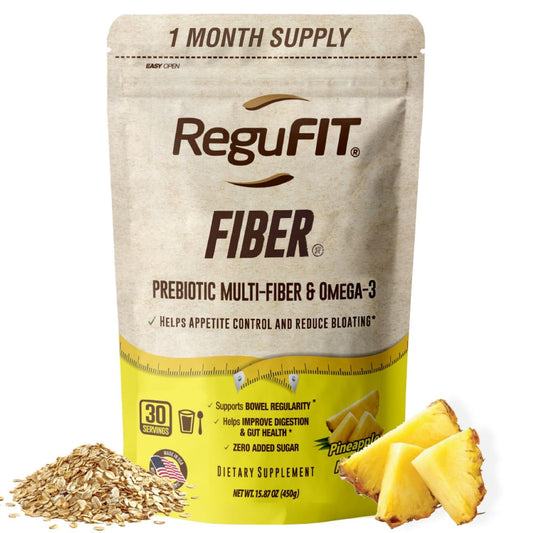 Regufit Fiber Powder to Supports Bloating Relief & Gut Health, Helps Maintain Regularity, Prebiotic, Superfood, Omega-3 ALA, Pineapple Flavor, 30 svgs