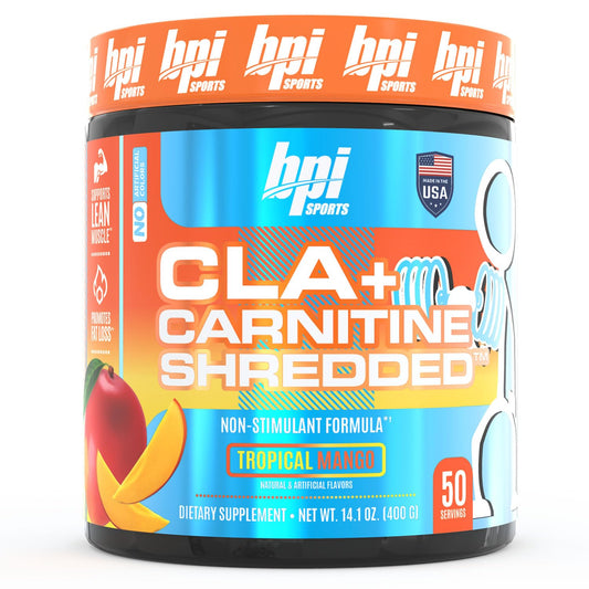 BPI Sports CLA + Carnitine Shredded Supports Lean Muscle & Promotes Fat Loss - Tropical Mango (14.1 oz. / 50 Servings)