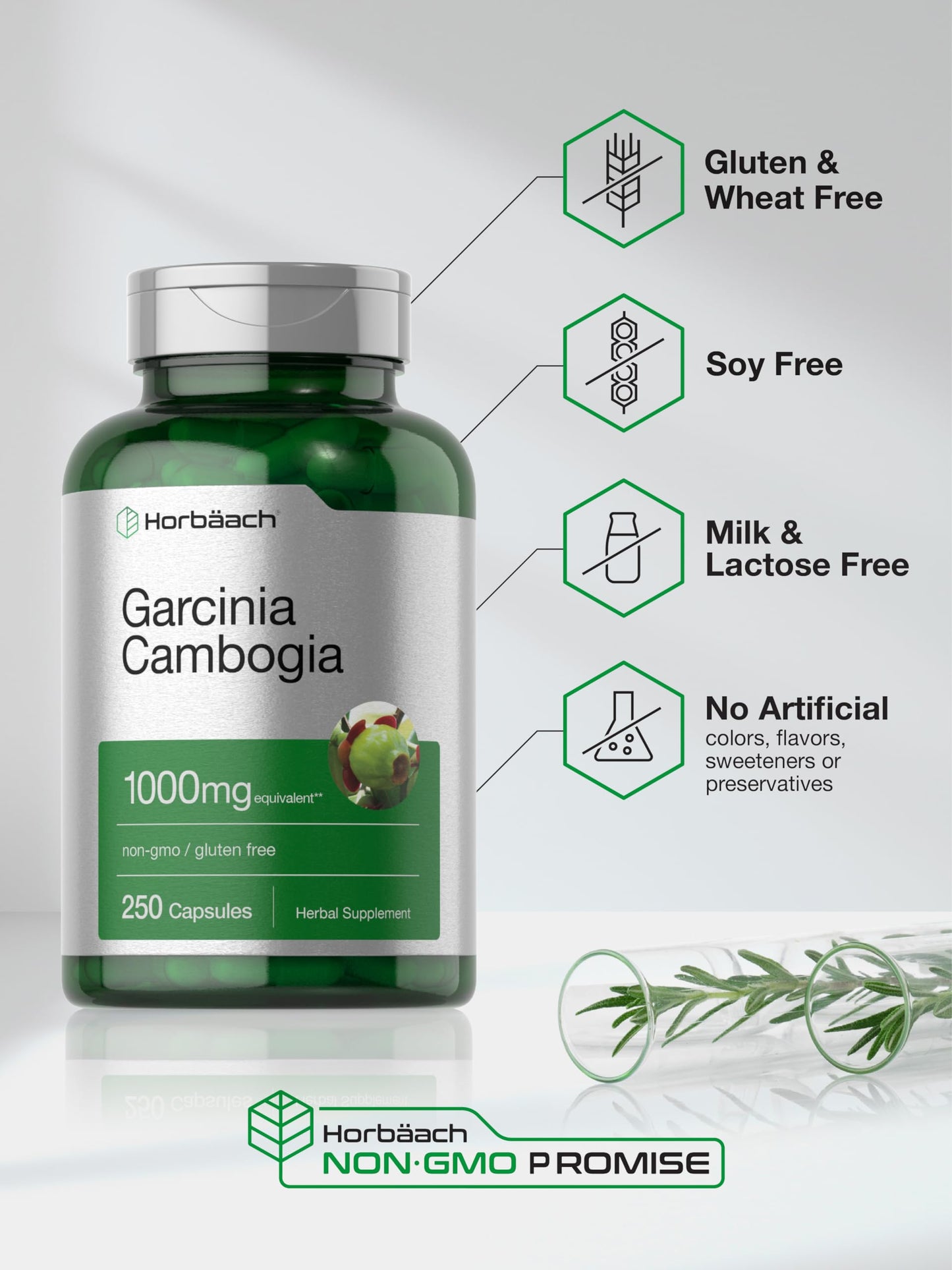 Horbaach Garcinia Cambogia Extract Pills | 1000mg | 250 Capsules | Herbal Extract Supplement | Non-GMO, Gluten Free