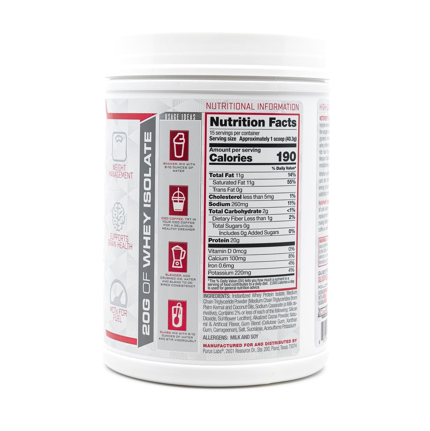 Purus Labs KetoFeed Protein | Keto Low Glycemic Protein Meal Replacement | Low Carb, 0 Sugars | Added MCTs | 20g Whey Protein (Savory Chocolate Cream)