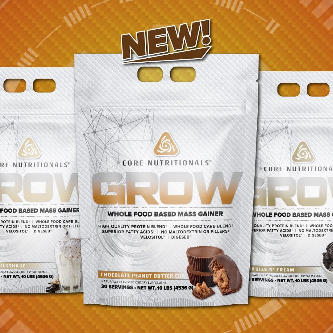 Core Nutritionals Grow Whole Food Based Mass Gainer, 50G Protein, 880 Calories, 10 lbs (Chocolate Peanut Butter)