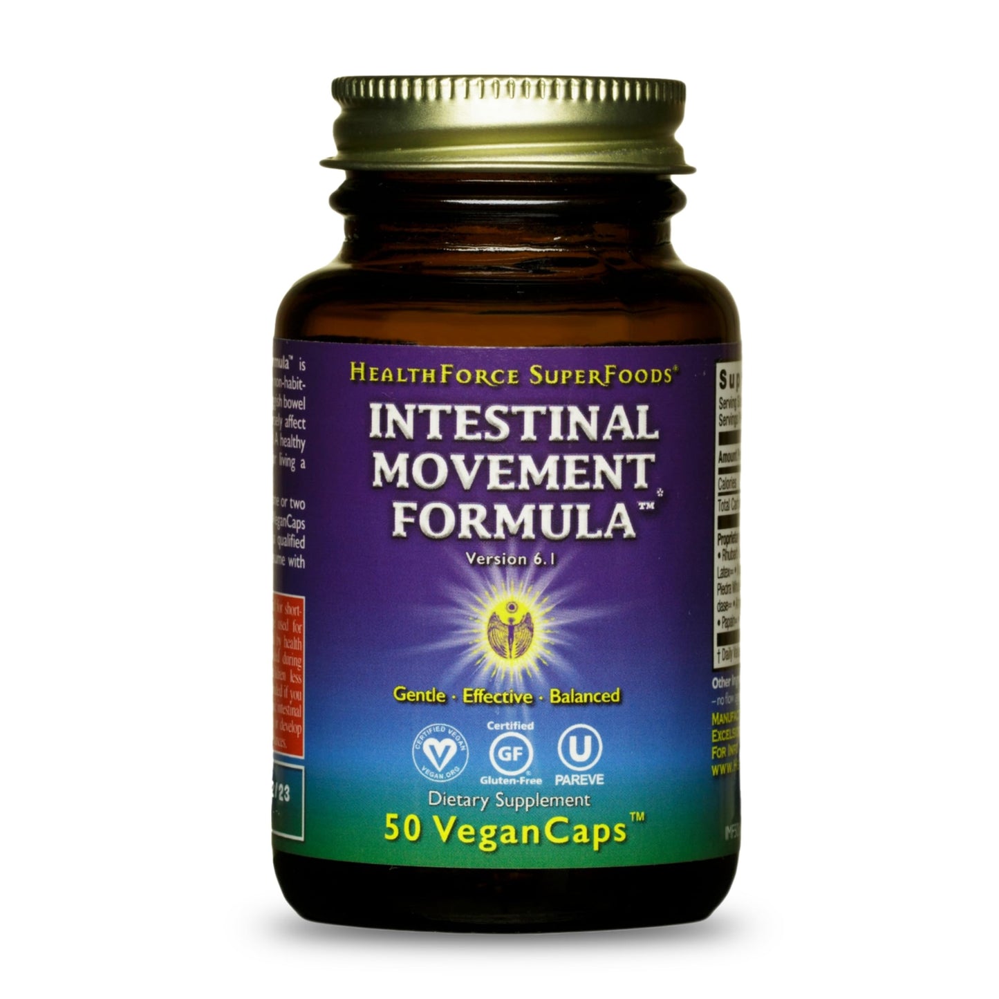 HealthForce SuperFoods Intestinal Movement Formula - Natural Laxative Supports Bowel Regularity - All-Natural Digestion Supplement to Support Constipation - Gluten-Free & Vegan - 50 Caps