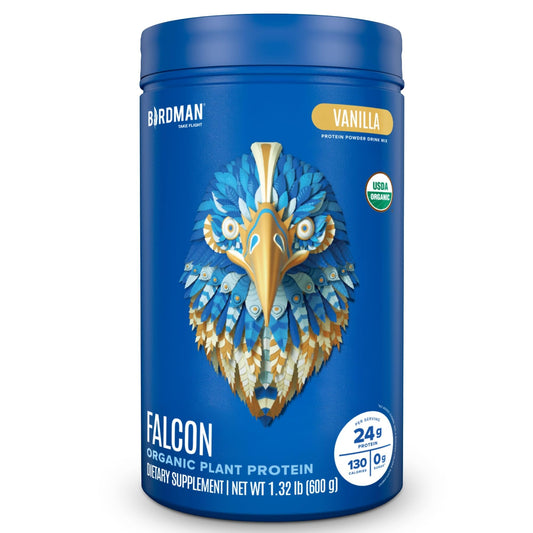 BIRDMAN Falcon Organic Vegan Protein Powder Vanilla, 24g Protein, Sugar Free, Probiotics, Low Carb, Keto Friendly, Dairy Free, Lactose Free, Non Whey, Plant Based Pea Protein Powder - 20 Servings