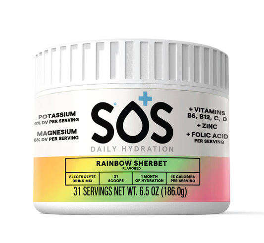 SOS Hydration Electrolyte Powder, Rainbow Sherbert Flavor, 31 Servings - Low-Calorie, Zero Sugar, Rapid Rehydration, Made in USA, Keto & Vegan Friendly