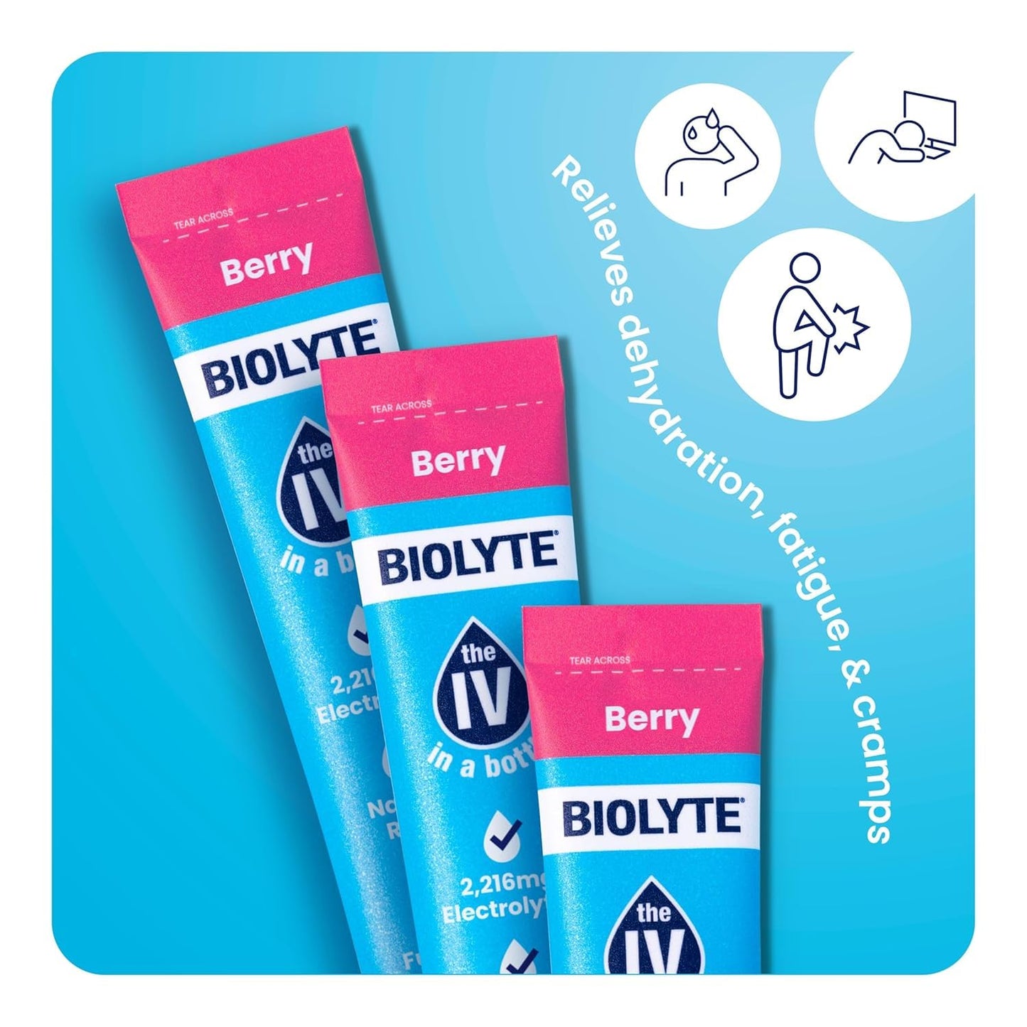 BIOLYTE IV Hydration Packets - Electrolyte Powder Packets, Drink Mix for Water & Other Liquids, Dehydration Relief with Sodium & Vitamins, Doctor-Developed Hydration - Berry (16 Sticks)