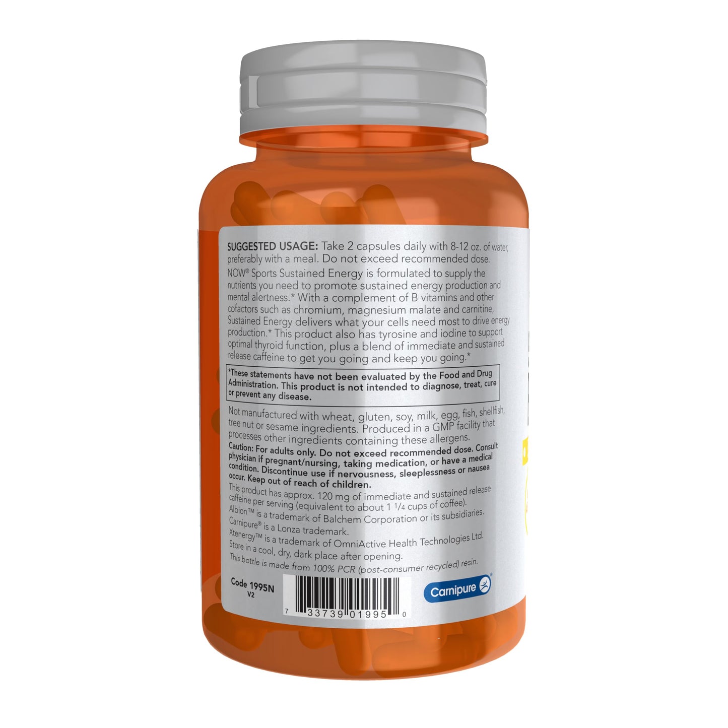 NOW Foods Sports, Sustained Energy Energy Production* Mental Alertness* Sustained Release Caffeine with B Vitamins 90 Veg Capsules