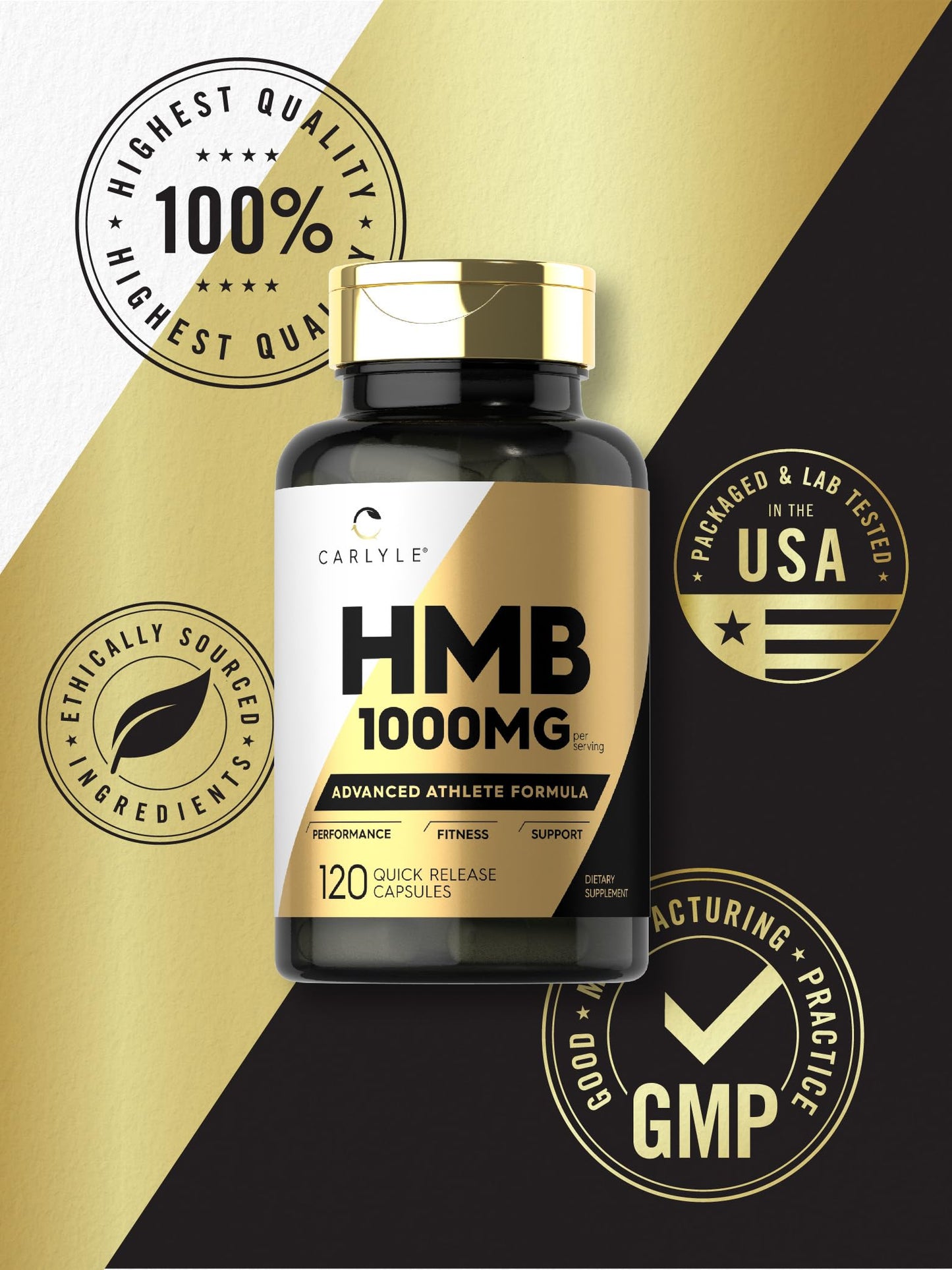 Carlyle HMB Supplement for Men & Women | 1000 mg | 120 Capsules | Advanced Athlete Formula | Non-GMO and Gluten Free
