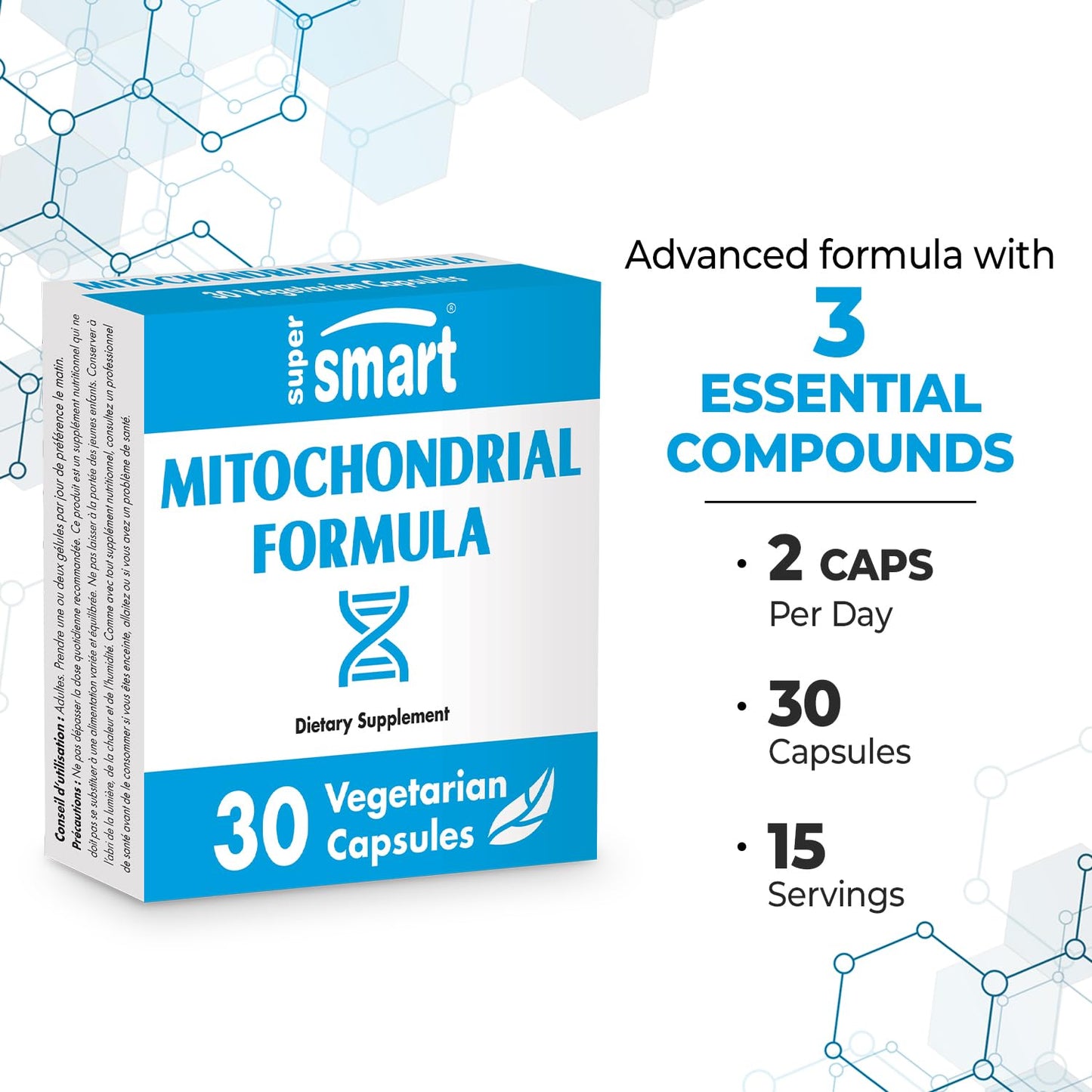 Supersmart - Mitochondrial Formula with PQQ - Anti Aging - Rejuvenates Senescent Cells by generating New Mitochondria | Non-GMO & Gluten Free - 30 Vegetarian Capsules