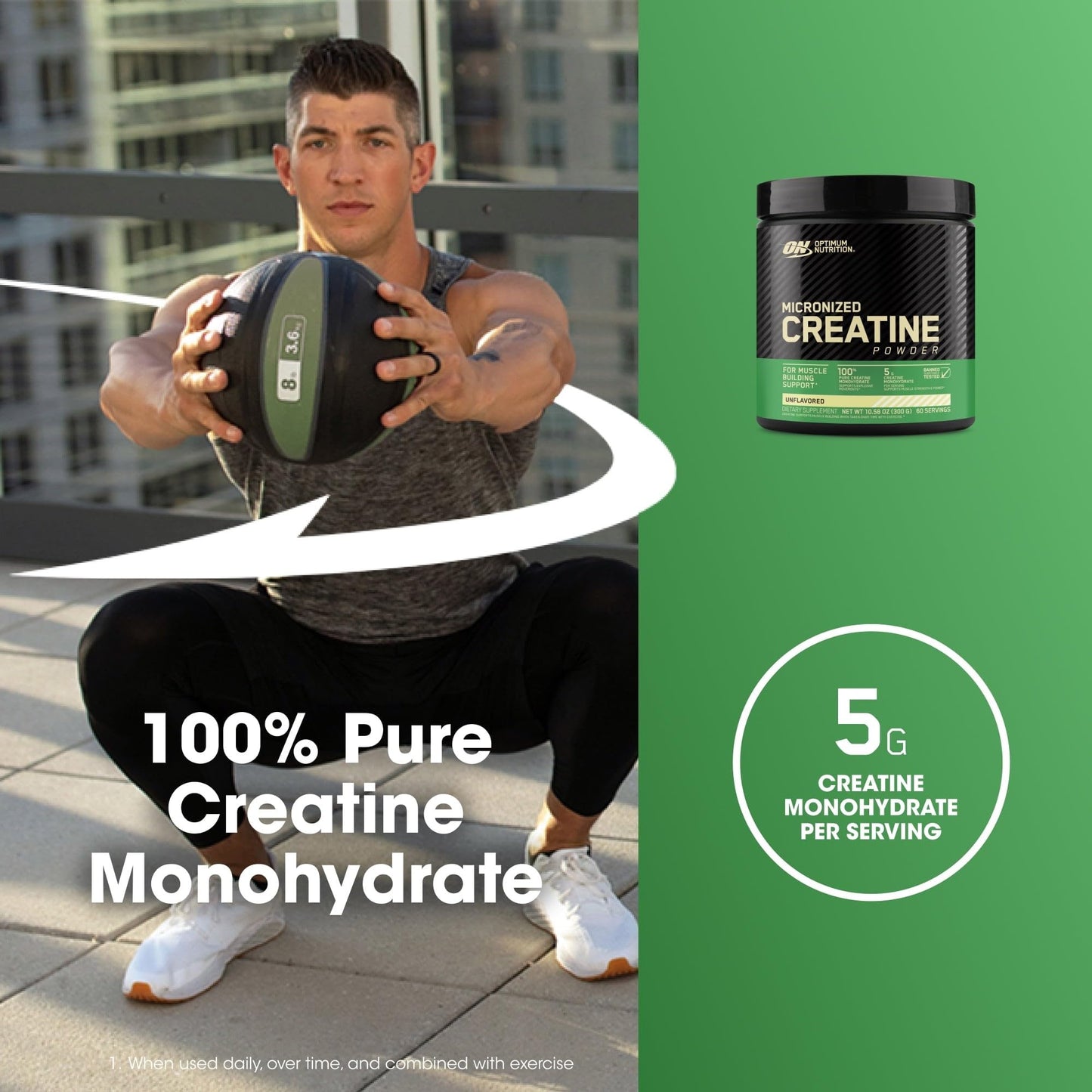 Optimum Nutrition Micronized Creatine Monohydrate Powder, Unflavored, 60 Servings, 300 Grams (Packaging May Vary)