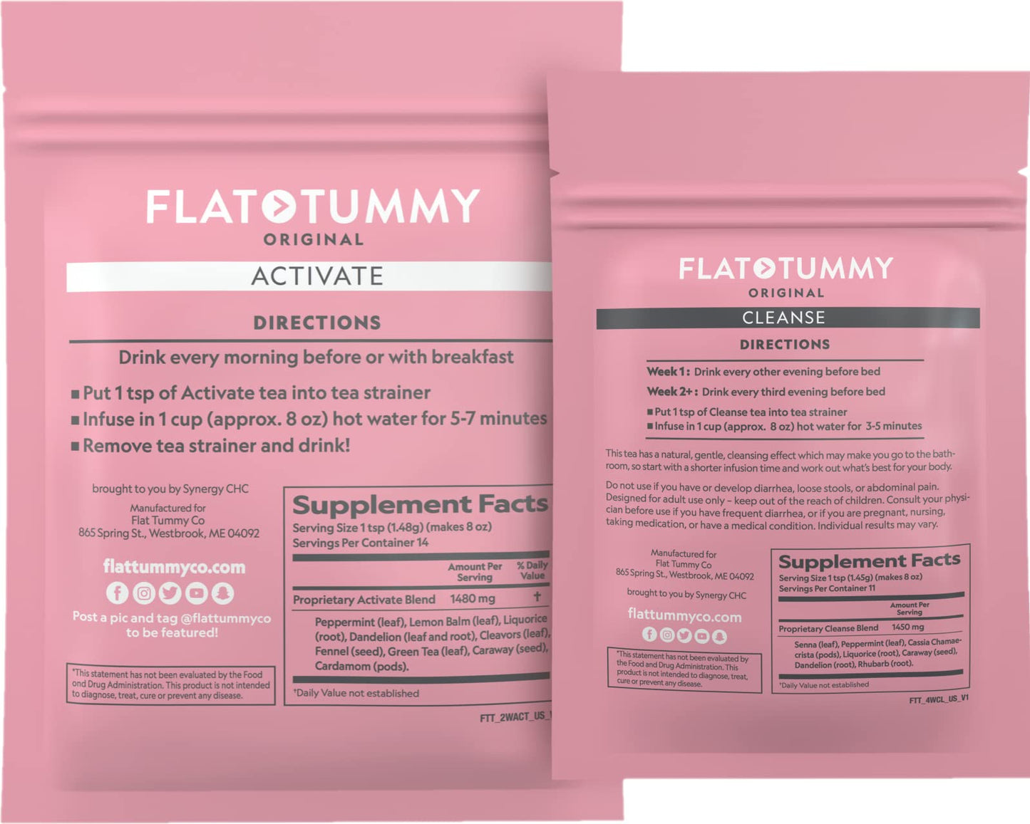 Flat Tummy Detox Tea (2 Week Program) - 2-Step Detox Tea to Boost Energy & Reduce Bloating* - All Natural Detox Cleanse w/ Green Tea, Lemon Balm, Dandelion, Fennel, & More - Digestion support