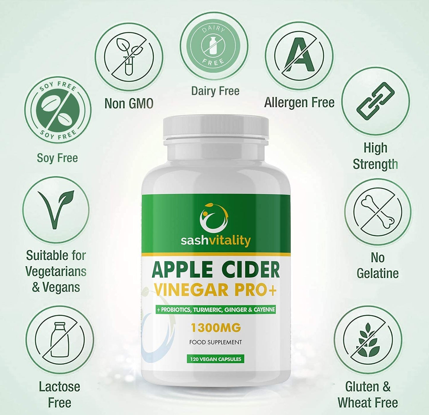 Raw Apple Cider Vinegar Complex - 1300MG - with Turmeric, Ginger, Probiotics 200 Billion & Prebiotics, Cayenne Pepper, Turmeric, Ginger, Black Pepper & Flaxseed (Apple Cider Vinegar 120 Capsules)