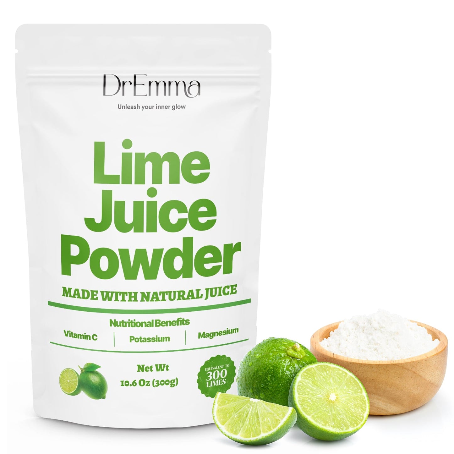 DrEmma  Lime Juice Powder  Organic Limes  Hand Picked Energy Water Enhancer Food Beverages Cooking Baking Cocktails Vitamins Electrolytes Hydration Dehydrated Zesty Lime Flavor 106 Oz