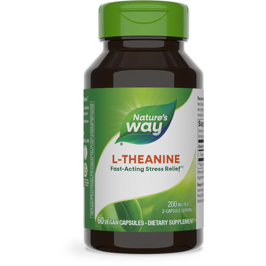 Nature's Way L-Theanine, Stress Support*, Promotes Relaxation*, 200 mg per 2-Capsule Serving, Vegan, 60 Capsules (Packaging May Vary)