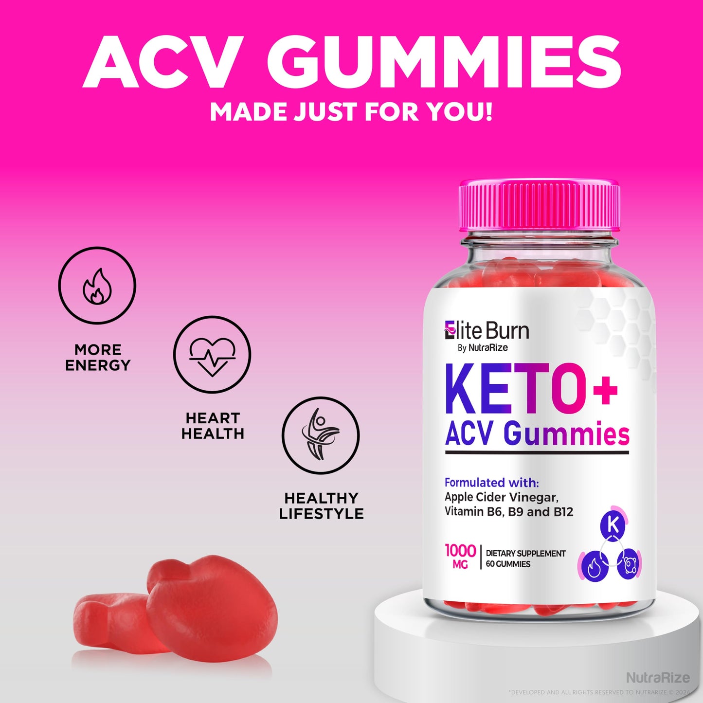 (2 Pack) Elite Burn Keto ACV Gummies, Elite Burn ACV Keto Advanced Weight Loss, Burn Elite Xtra K2 Plus 1000MG Apple Cider Vinegar Gummys, Keto+ACV Gummy Pills, Keto Plus ACV Gomitas (120 Gummies)