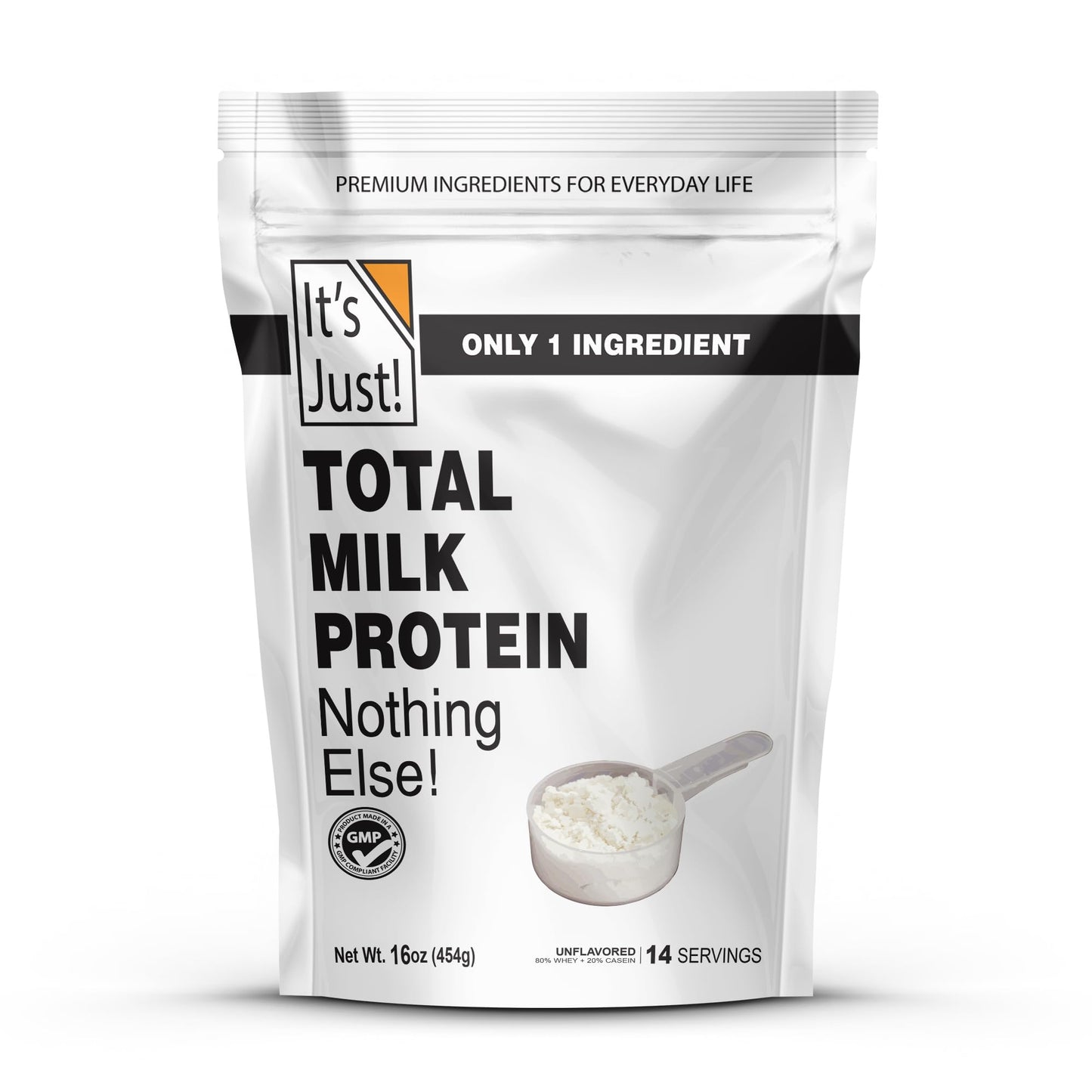 It's Just! - Total Milk Protein Concentrate Powder, Naturally 80% Casein / 20% Whey, rBSH/RBST Hormone Free, No Added Sugar, MPC-85 (1 Pound, Unflavored)
