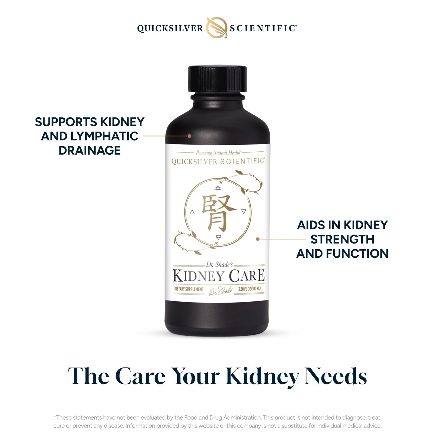 Quicksilver Scientific Kidney Care - Kidney Cleanse & Lymphatic Drainage Supplements - Astragaloside IV Extract, Zhu Ling, Goldenrod, Ferulic Acid, He Shou Wu & Dandelion Leaf (3.38oz / 100ml)