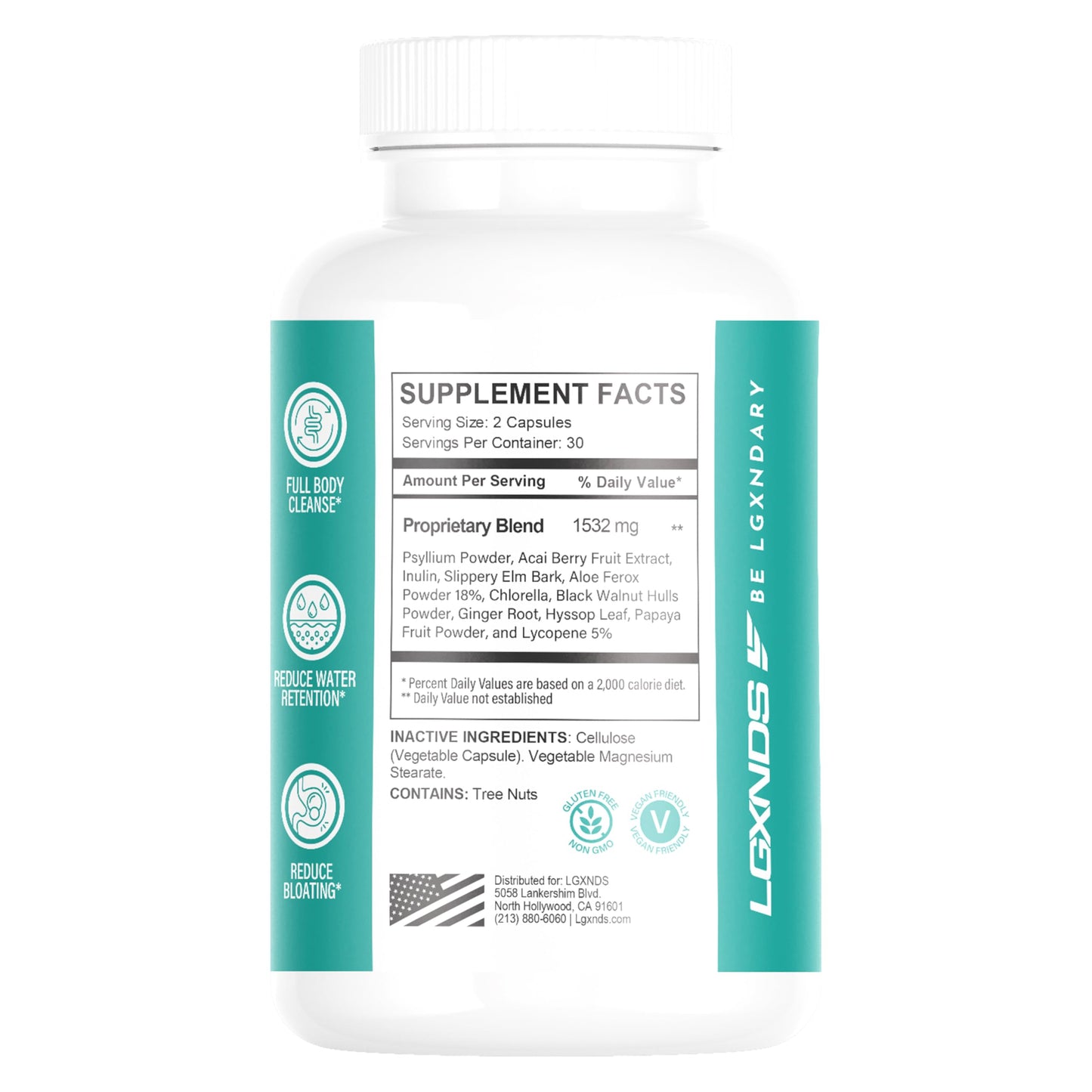 LGXNDS Max Detox - Full Body Cleanse, Reduce Water Retention, Reduce Bloating Dietary Supplement - 60 Capsules, 30 Servings