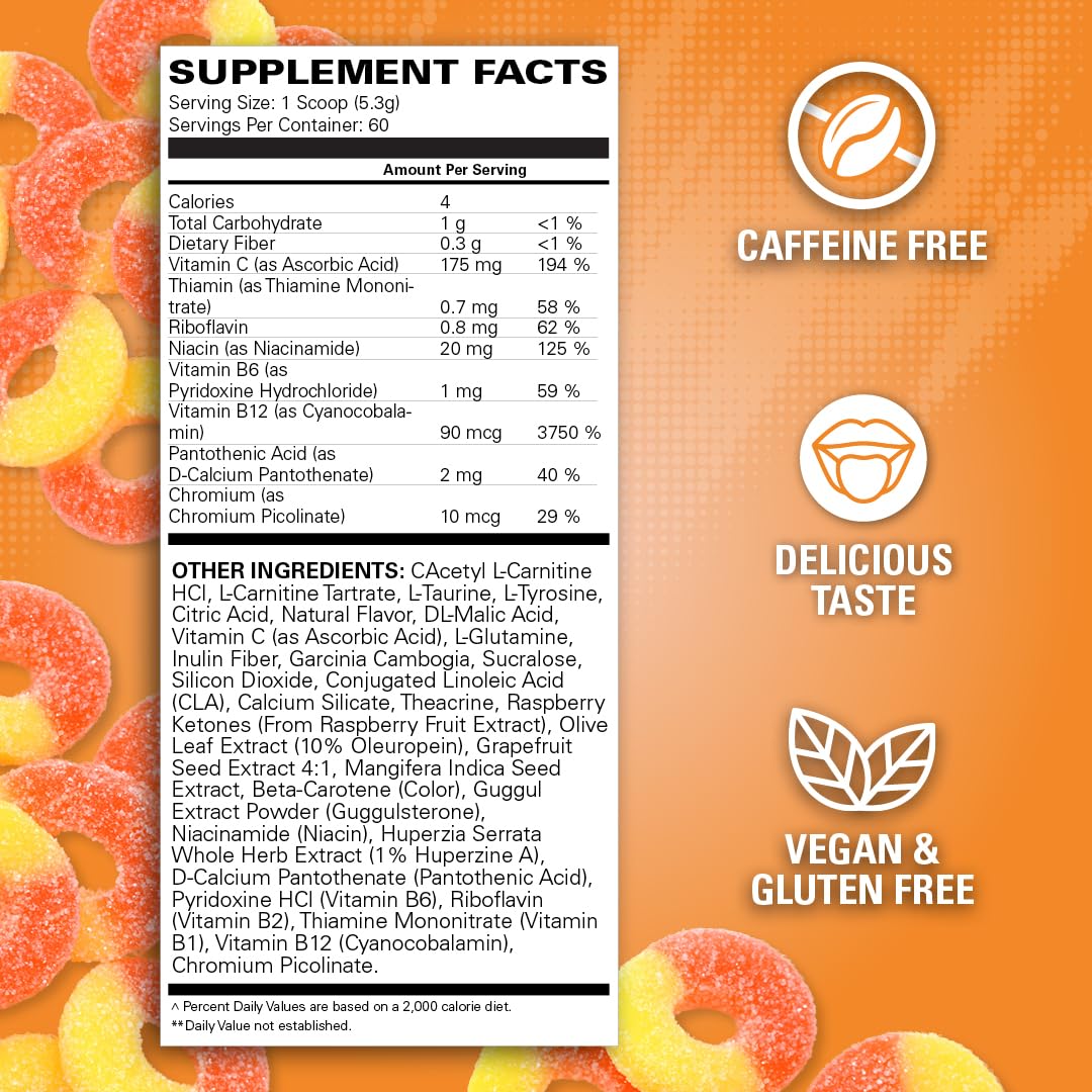 EHP Labs OxyShred Non Stimulant Pre Workout Powder - Stim Free Pre Workout, Caffeine Free Preworkout for Men & Women with L Glutamine & Acetyl L Carnitine - Peach, 60 Servings