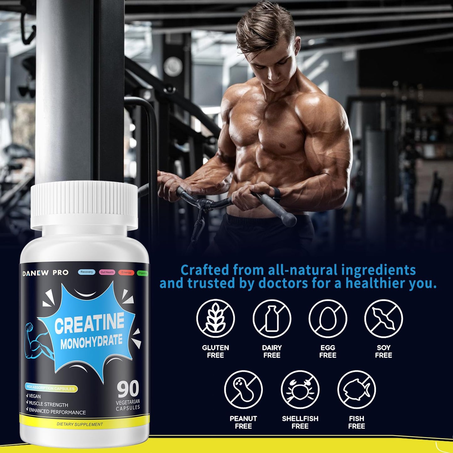 DANEW Pro Creatine Monohydrate 2500mg Per Serving, 180 Capsules - Gluten Free, Non-GMO-2pack