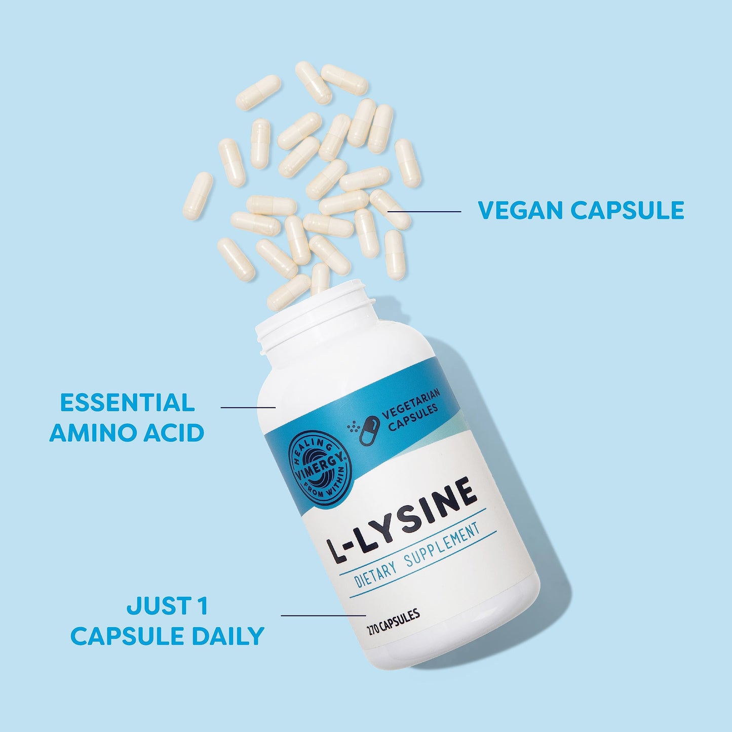 Vimergy L-Lysine - Promotes Healthy Skin, Hair, Nails & Joints* - Supports Healthy Metabolism* - Vegan, Non-GMO & Gluten-Free - 270 Capsules