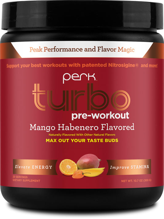 Perk Turbo Pre-Workout Powder (Mango Habenero Flavored) 20 Servings - Gluten-Free