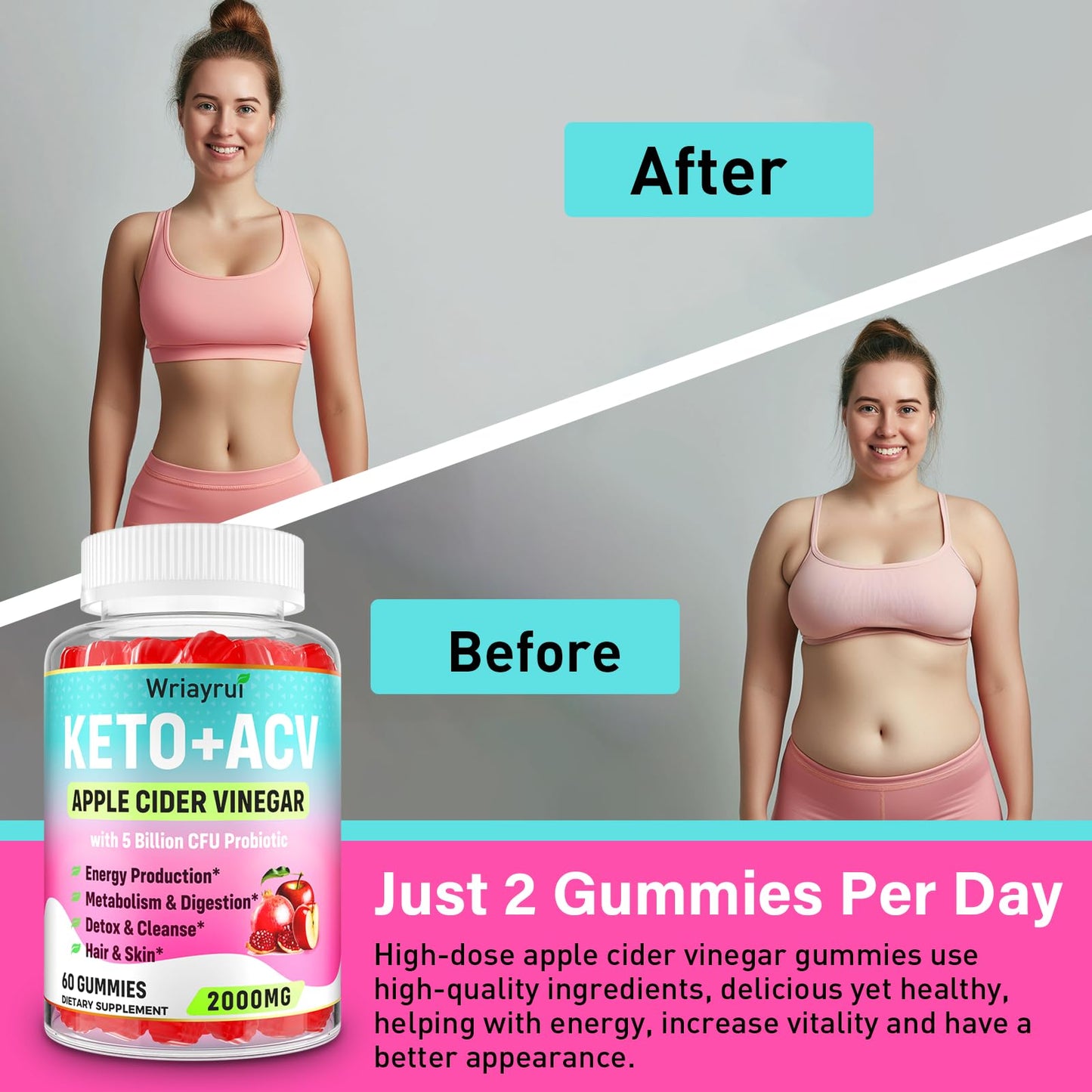 Apple Cider Vinegar Gummies, Advanced Keto ACV Gummies, ACV for Detox, Cleanse, Metabolism & Digestion, Keto Support, Formulated with Green Tea, B6 & B12, Probiotics, 120 Counts