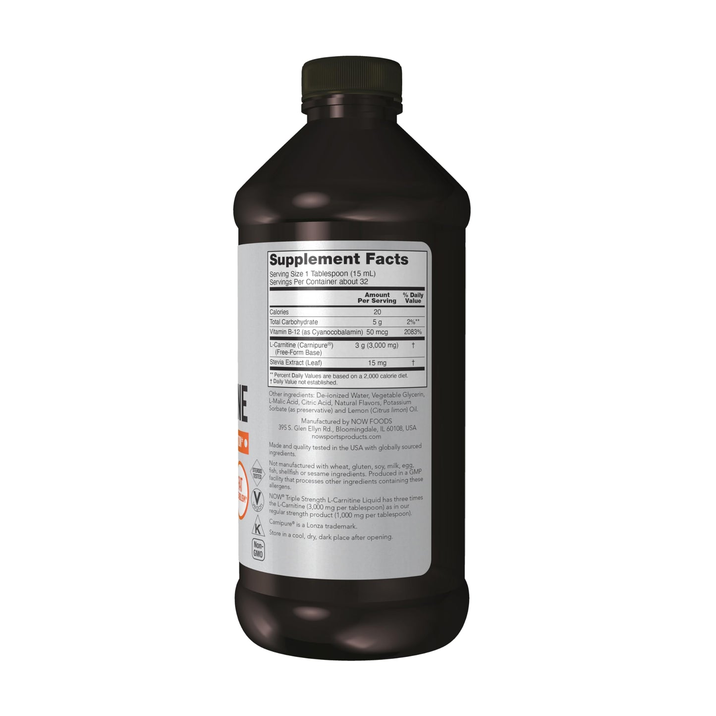 NOW Sports Nutrition, L-Carnitine Liquid, Triple Strength 3000 mg, Citrus, 16-Ounce