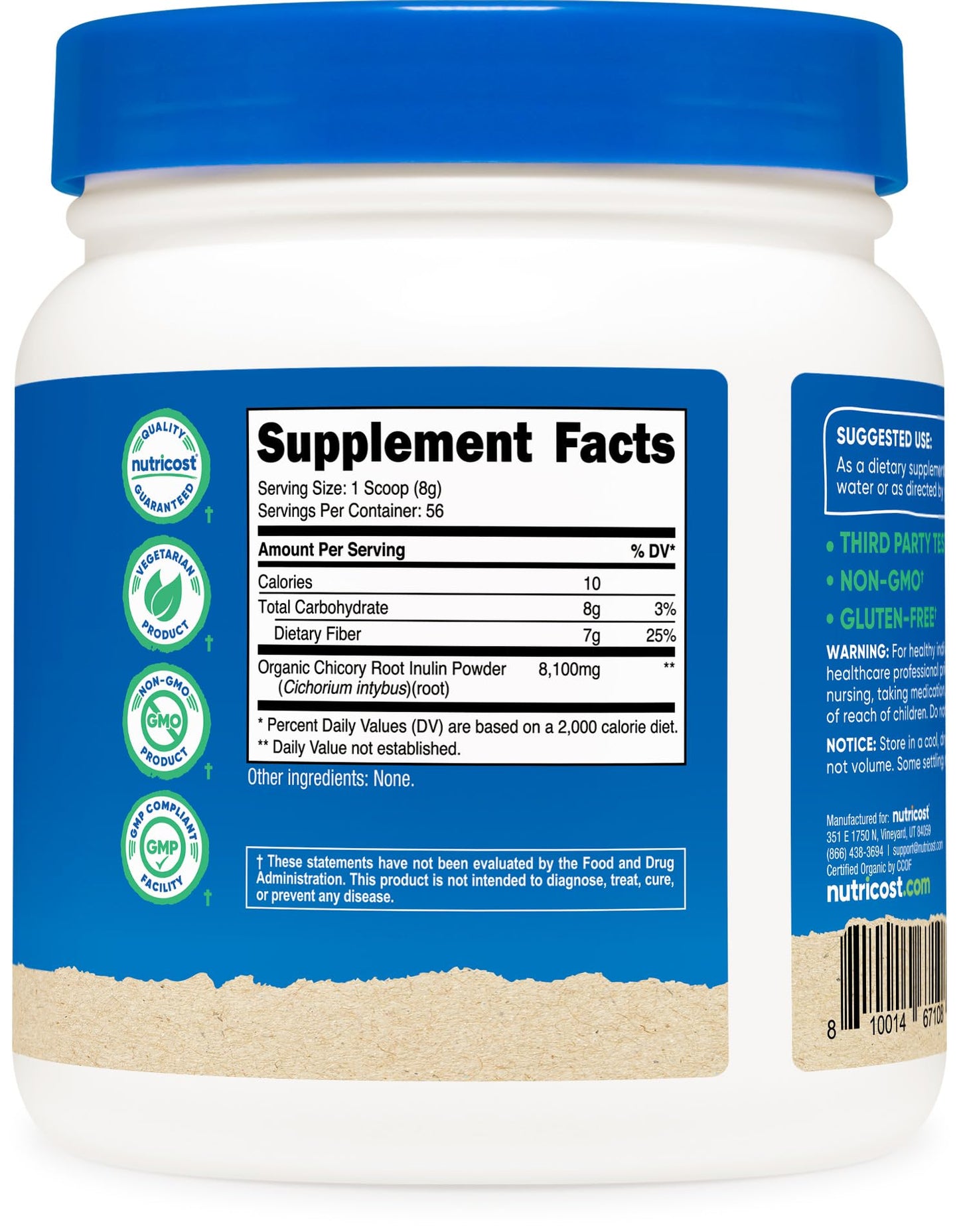 Nutricost Organic Inulin Powder 1LB (454 Grams) 7 Grams of Fiber Per Serving - from Chicory Root - Certified USDA Organic