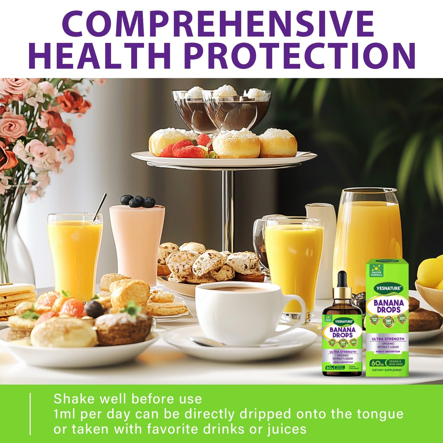 YESNATURE Banana Drops for Gut Health, Ultra Strength Banana Liquid for Detox
