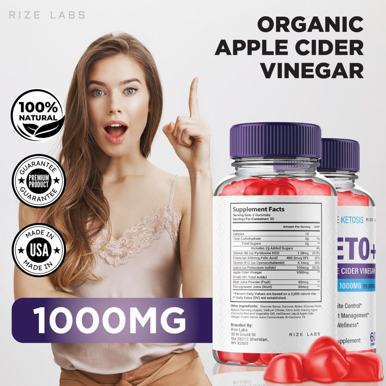 rize labs - True Ketosis ACV Gummies for Advanced Weight Loss - Keto + ACV Slimming Belly Fat Diet Gummy AC (120 Gummies)