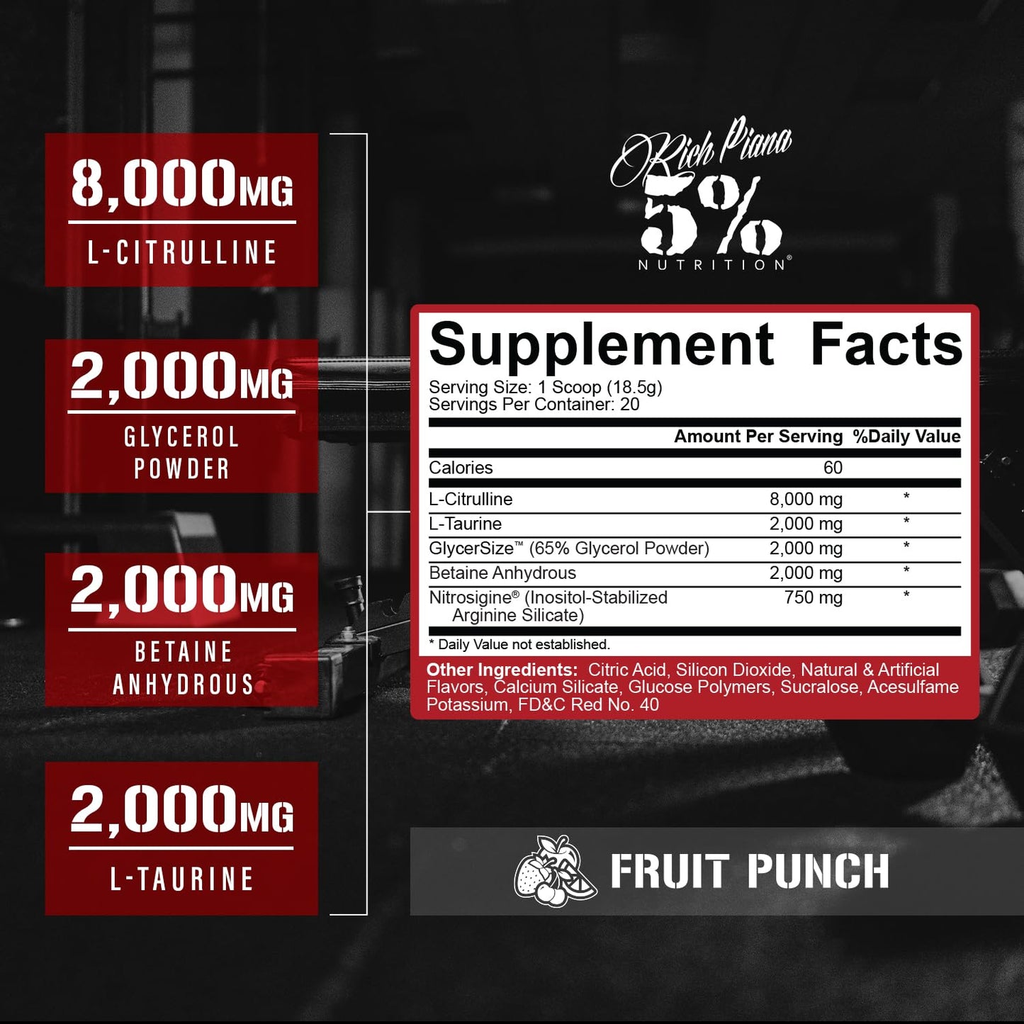 5% Nutrition FullAF Pre-Workout | Stim-Free with Massive Pumps | L-Citrulline, L-Taurine, Nitrosigine, GlycerSize (Fruit Punch)
