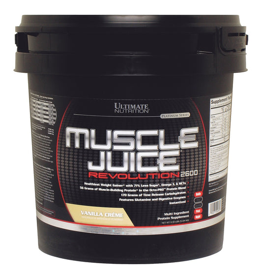 Ultimate Nutrition Muscle Juice Revolution 2600 Weight Gainer, Muscle Recovery with Glutamine, Micellar Casein and Time Release Complex Carbohydrates, Vanilla Protein Powder, 11.1 Pounds