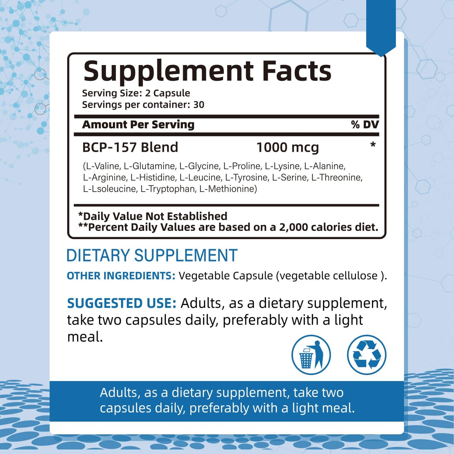 𝐁𝐏𝐂 157 Peptide Capsules 1000Mcg, Supports Muscle Growth, Tissue Repair, Strength, 60 Count