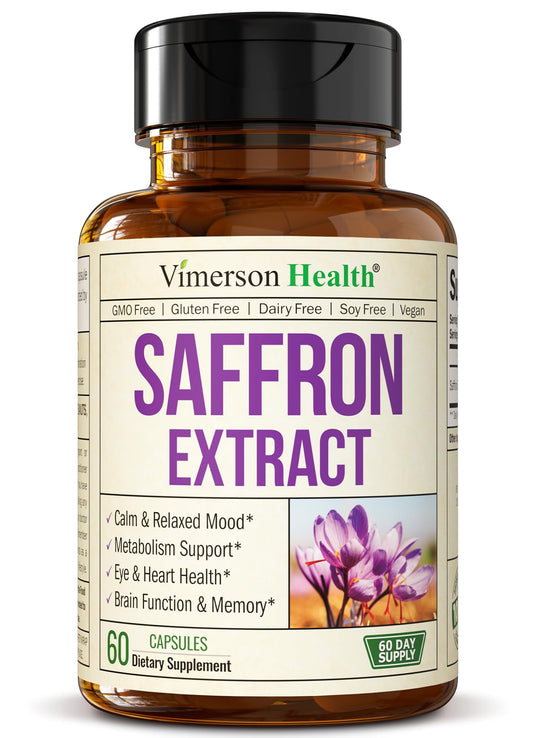 Saffron Supplements for Women & Men. Saffron Extract Capsules to Promote Eye, Heart, Brain & Metabolic Health. 100% Pure Azafran. Alternative to Gummies or Safron Powder. Non-GMO & Vegan. 60 Capsules