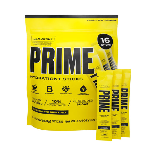 PRIME HYDRATION+ Sticks Lemonade | Hydration Powder Single Serve Sticks | Electrolyte Powder On The Go | Low Sugar | Caffeine-Free | Vegan | 16 Sticks
