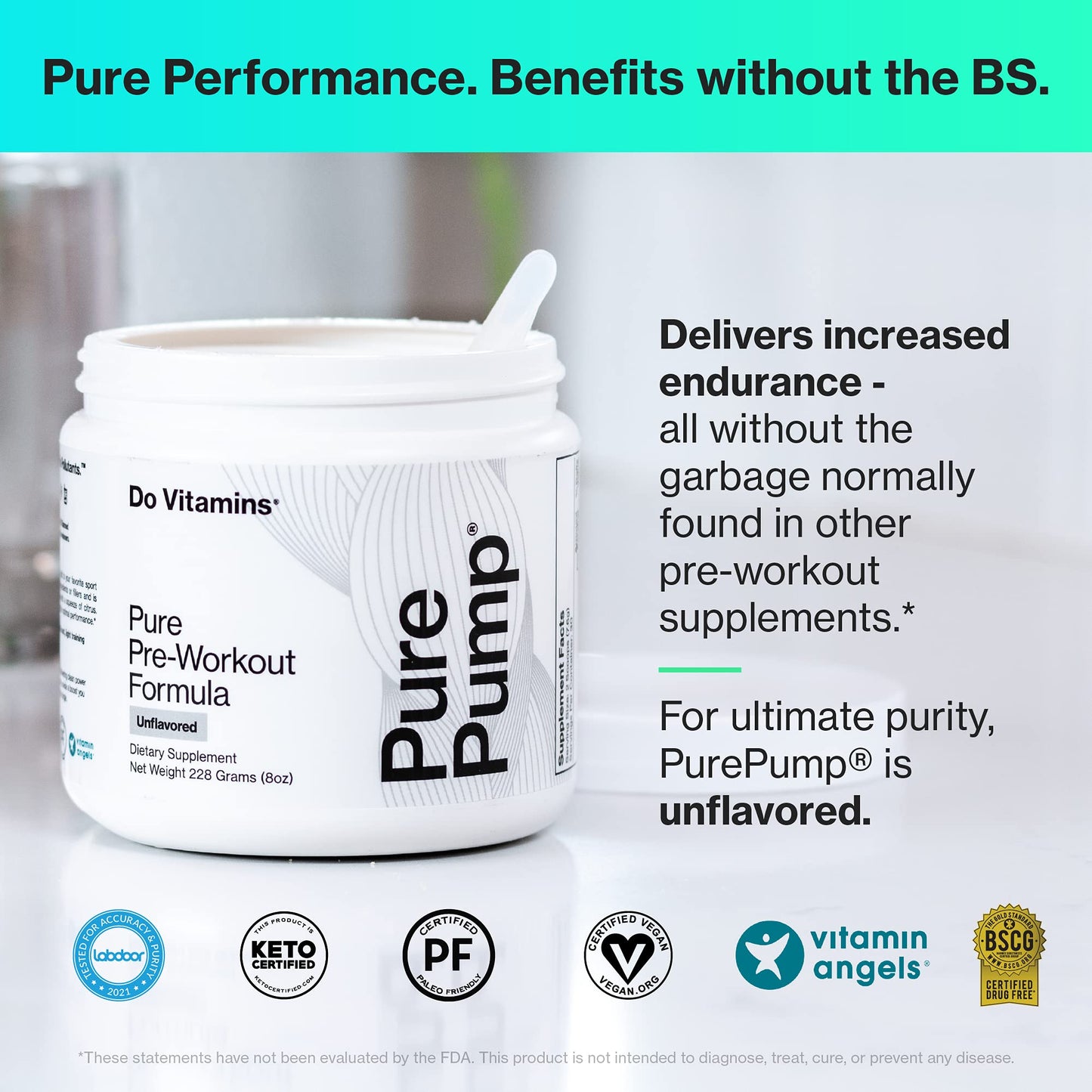 Do Vitamins PurePump - All-Natural Clean Pre-Workout Powder, Boost Energy, Focus, Pumps, Endurance, Paleo, Keto, Vegan, Citrulline, Beta Alanine, Unflavored (30 Servings)