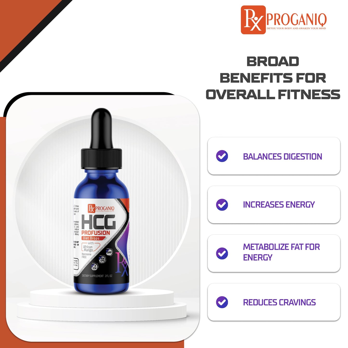 X PROGANIQ Profusion HCG Drops - Advanced Weight Management Formula with African Mango - Hormone Free Drops for Women & Men - Made in The USA - HCG Drops for Weight Management - 30 Day Supply