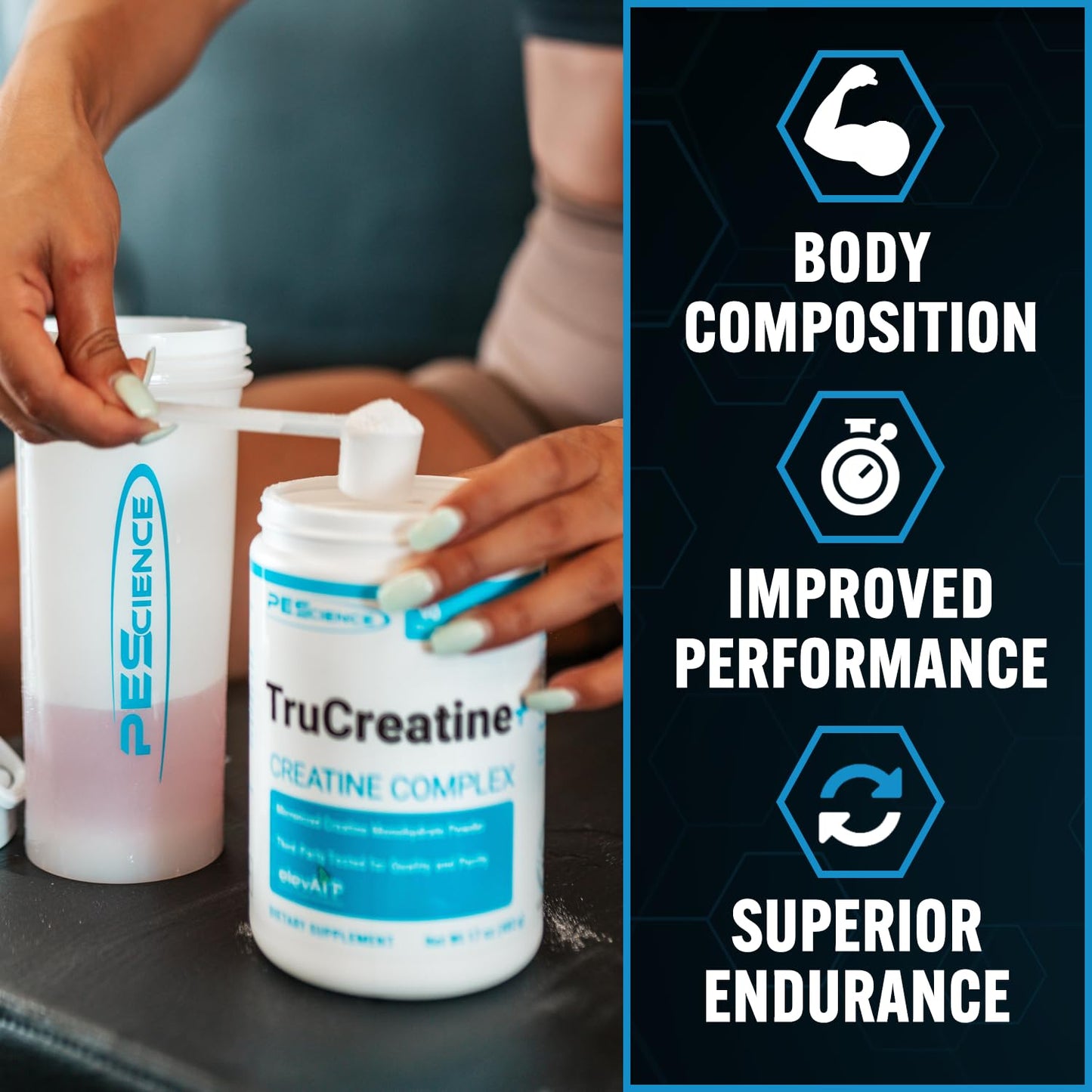 PEScience TruCreatine+ Creapure Creatine Monohydrate Powder, Micronized Creatine with ElevATP, 5g Per Serving, for Men & Women, Supports Muscle Growth, Strength & Recovery, 90 Servings
