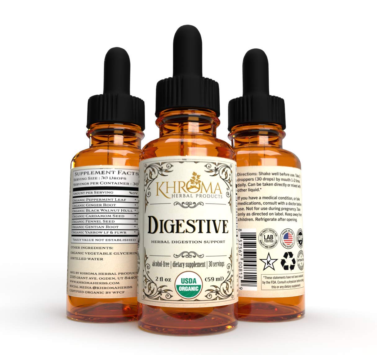 Khroma Organic Digestive Blend - 2 oz Liquid Dietary Supplement - 30 Servings in a Glass Bottle