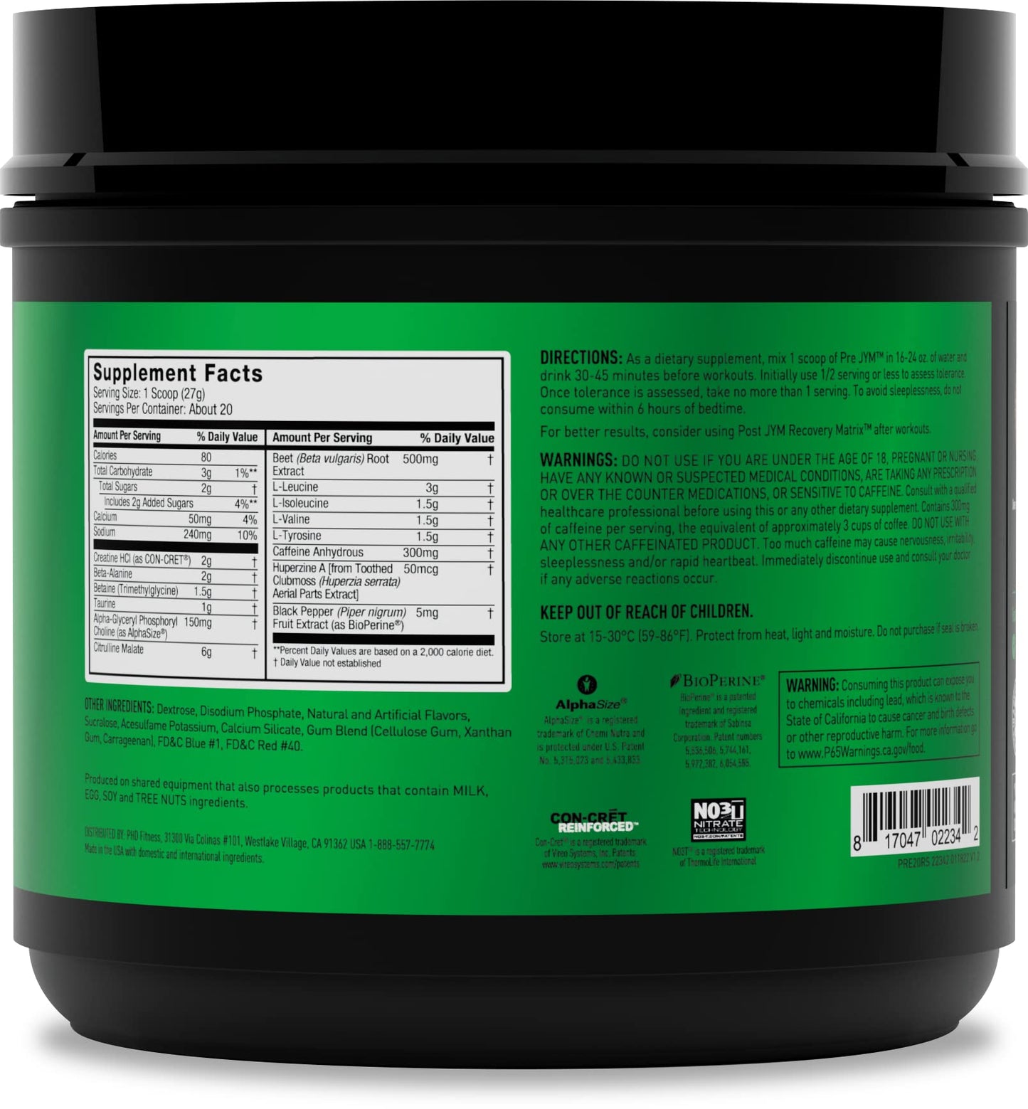 JYM Supplement Science Pre JYM Rainbow Sherbet Pre Workout Powder for Men & Women, BCAAs, Nootropics, Creatine HCI, Citrulline, Beta-Alanine, Betaine, Taurine, Huperzine, 20 Servings