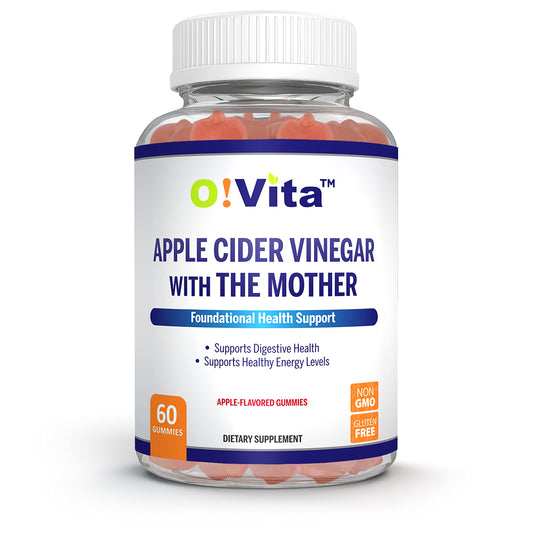 O!VITA Apple Cider Vinegar Gummies with The Mother, Gluten Free, Vegan, Made with Pomagranate, Beet Root, and Vitamin B12 for Energy - 60 Non-GMO Apple Flavored Gummies, up to 2-Month Supply