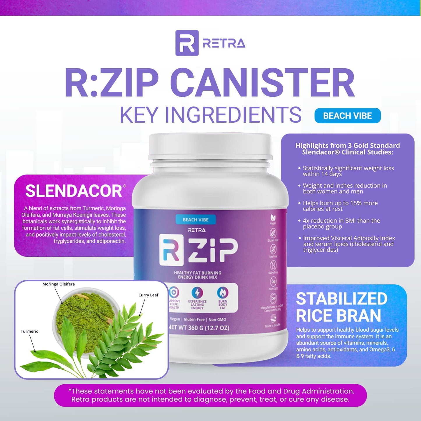 RETRA Detox Cleanse Zip Canister - Vegan and Gluten Free Energy Drink Mix to Support an Already Healthy Immune System to Improve Gut Health and Mood - Beach Vibe Flavor - 12.7 Ounce